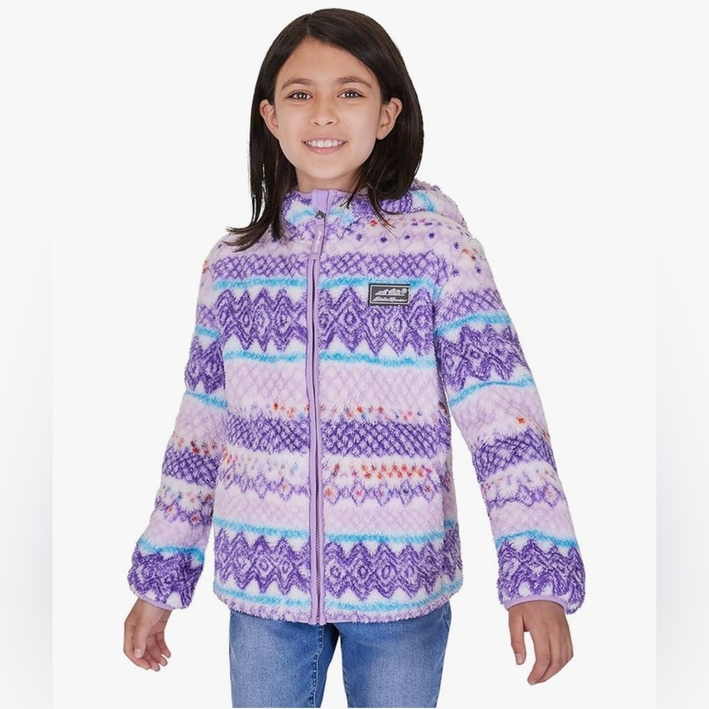 Eddie Bauer Kids Quest Plush Fleece Hooded Jacket purple geometric size XS